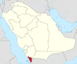 Map of Saudi Arabia with Jazan highlighted