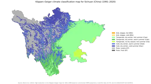 Köppen–Geiger climate classification map at 1-km resolution for Sichuan (China) for 1991–2020