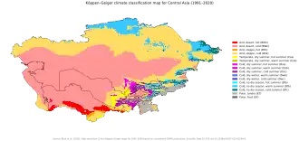 Köppen–Geiger climate classification map at 1-km resolution for Central Asia (1991–2020)