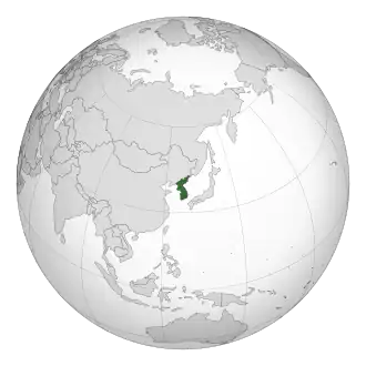 Korea shown in dark green