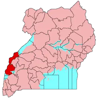 Location of&nbsp;Rwenzururu&nbsp;(red)in Uganda&nbsp;(pink)