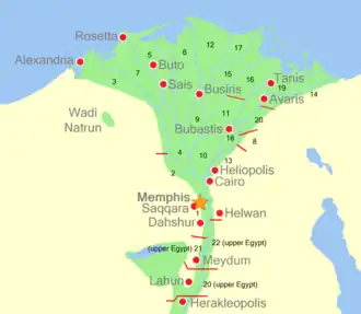 Map of Lower Egypt with its historical nomes