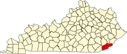 State map highlighting Harlan County