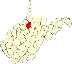 Map of West Virginia highlighting Doddridge County