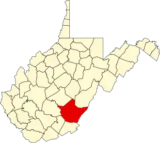 Map of West Virginia highlighting Greenbrier County