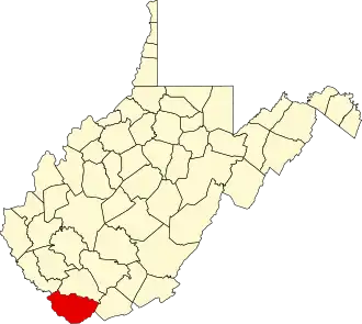 Map of West Virginia highlighting McDowell County