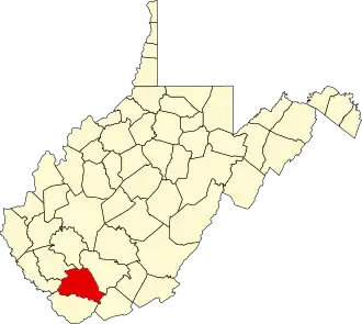 Map of West Virginia highlighting Wyoming County