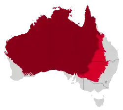 Red and dark red areas form the Outback, dark red and striped areas forms the modern Outback.