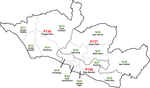 Melaka Tengah, Malacca Parliament and State Assembly Electoral Districts