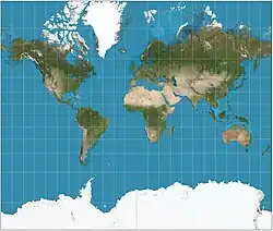 Mercator projection(showing between 82°S and 82°N)