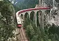 Landwasser Viaduct, 65&nbsp;m (213&nbsp;ft) high and 136&nbsp;m (446&nbsp;ft) long, built in 1902