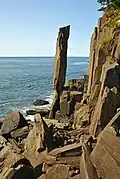 The Balancing Rock, a columnar basalt fragment of the North Mountain near Digby, Nova Scotia.