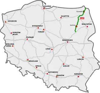 Progress on expressway S61 in Poland, leading to the Suwałki Gap, as of April 2024. Green: open. Red: under construction