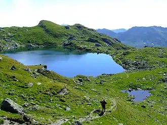 The Upper Wildalm Lake (2,324&nbsp;m) just below the summit