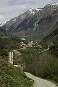 View from the castle toward Mesocco and the Church of S. Maria