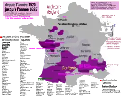 Protestant regions in modern France at the 16th century