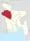 Map indicating the extent of Rajshahi Division within Bangladesh
