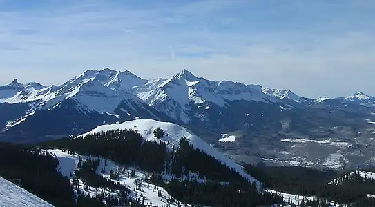 View of Wilson Peak and the San Miguel Mountains as seen from Telluride Ski Resort.