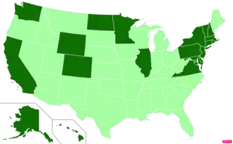States in the United States by per capita income according to the U.S. Census Bureau American Community Survey 2013–2017 5-Year Estimates. States with per capita incomes higher than the United States as a whole are in full green.