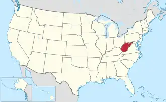 Map of the United States highlighting West Virginia