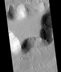 View of lobate debris apron along a slope.  Image located in Arcadia quadrangle.