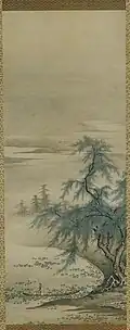 Kanō Masanobu, 15th century founder of the Kanō school, which dominated Japanese brush painting until the 19th century, Zhou Maoshu Appreciating Lotuses, hanging scroll