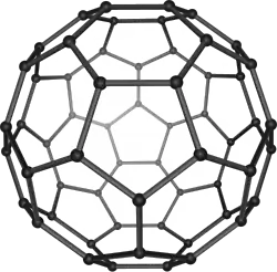 A schematic depiction of a Buckminsterfullerene molecule