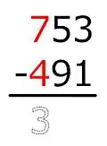 7 − 4 = 3This result is only penciled in.