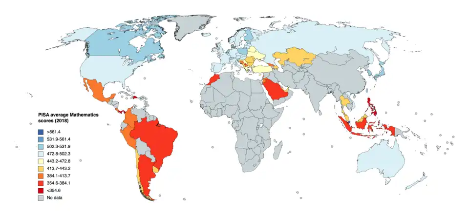 PISA average mathematics scores (2018)