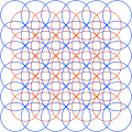 The related five overlapping circles grid is constructed by from two sets of overlapping circles half-offset.