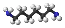 Ball and stick model of hexamethylenediamine