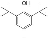 Skeletal formula of butylated hydroxytoluene