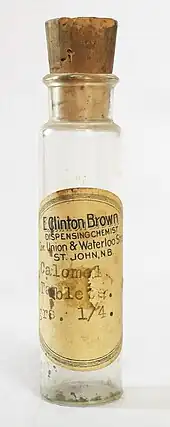 Photo of an empty medicine bottle labelled "Calomel tablets"