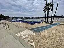 Beachshore with a mobi-mat leading from the kerb to the seashore