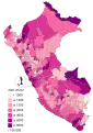 Confirmed cases of COVID-19 per 100,000 inhabitants in Peru by province.