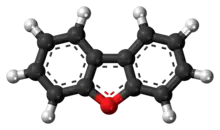 Ball-and-stick model of the dibenzofuran molecule