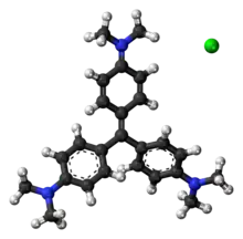 Ball-and-stick model of crystal violet as a chloride salt