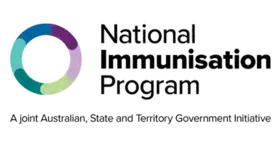 Logo of the National Immunisation Program, reading "National Immunisation Program" and "A joint Australian, State and Territory Government initiative."
