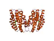 1twn: Crystal structures of ferrous and ferrous-NO forms of verdoheme in a complex with human heme oxygenase-1: catalytic implications for heme cleavage