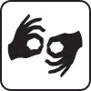 Stylized icon of two hands in the form of the "interpret" sign