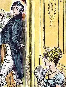 Illustration of Mr. Darcy and Elizabeth Bennet from Pride and Prejudice, by C. E. Brock (1895)