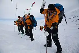 Norwegian People's Aid volunteers participating in a course, specializing in avalanche search and rescue