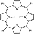 Tetraphenylporphyrin (H2TPP)is another synthetic analogue of protoporphyrin IX. Unlike the natural porphyrin ligands, TPP2− is highly symmetrical. Another difference is that its methyne centers are occupied by phenyl groups.