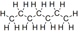 Skeletal formula of heptane of all implicit carbons shown, and all explicit hydrogens added
