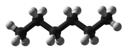 Ball and stick model of hexane