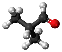 Ball-and-stick model of the isobutyraldehyde molecule