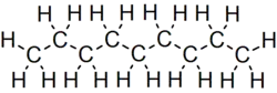 Skeletal formula of nonane with all implicit carbons shown, and all explicit hydrogens added