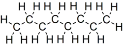 Skeletal formula of octane with all implicit carbons shown, and all explicit hydrogens added