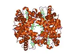 2d5z: Crystal structure of T-state human hemoglobin complexed with three L35 molecules