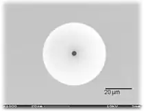 Scanning electron microscope image of a planar patch clamp chip. Both the pipette and the chip are made from borosilicate glass.